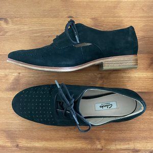 Clarks Narrative Hotel Molly Black Cut-Out Suede Lace Up Oxford